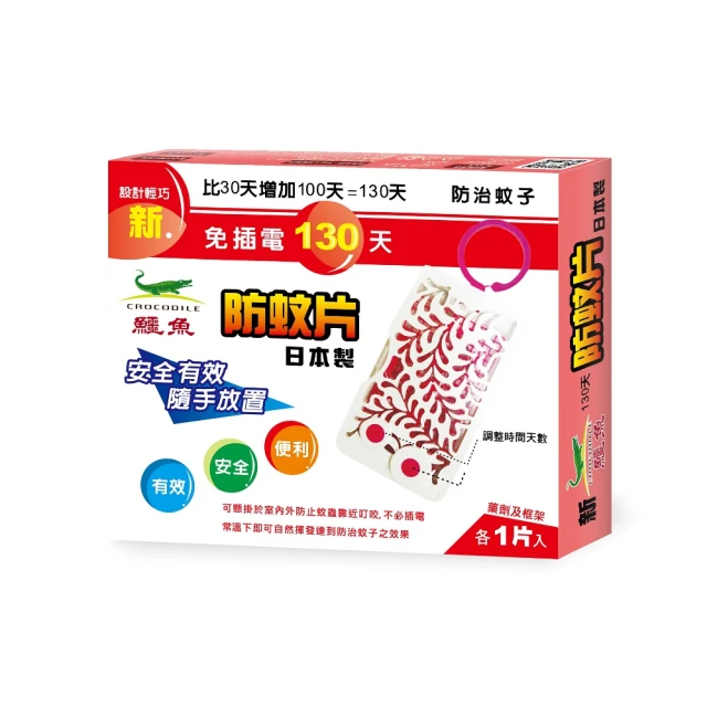 【鱷魚】日本製130天防蚊片(寶寶孕婦寵物皆適用、有效防治登革熱病媒蚊、防蚊掛片)
