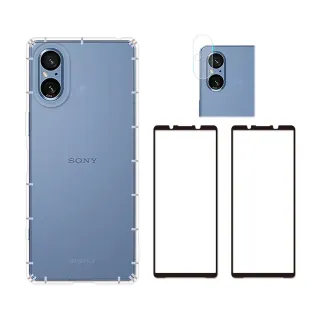 【RedMoon】SONY Xperia 5 V 手機殼貼4件組 空壓殼-9H玻璃保貼2入+厚版鏡頭貼(XP5V)