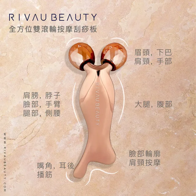 【RIVAU BEAUTY】全方位雙滾輪按摩刮痧板(附贈絨布袋 按摩 刮痧小物 拉提臉部 臉部刮痧 肩頸刮痧 按摩SPA)