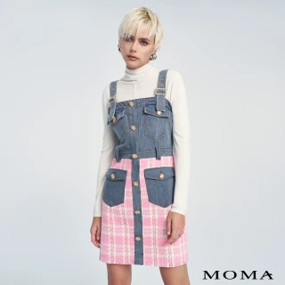 【MOMA】酷甜女孩牛仔拼接吊帶洋裝(粉色)
