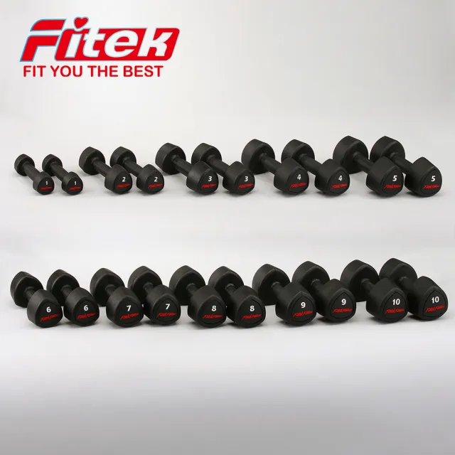 【Fitek】10公斤 三角啞鈴1對／橡膠啞鈴 10KG(可摔啞鈴／10公斤包膠啞鈴/健身房專業啞鈴)