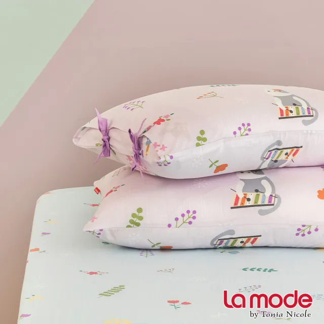 【La mode】環保印染100%精梳棉兩用被床包組-花貓DoReMi(單人)