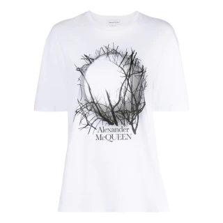 【Alexander McQueen】時尚潮流繪圖設計短袖T恤(白)