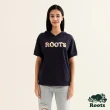 【Roots】Roots女裝-繽紛花卉系列 刺繡花卉文字連帽上衣(軍藍色)
