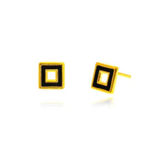 【金喜飛來】黃金耳環多選個性黑方形五角星(0.38錢±0.02)