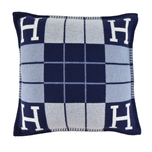 【Hermes 愛馬仕】Avalon III 緹花織羊毛與喀什米爾混紡抱枕(50cm/藍灰)