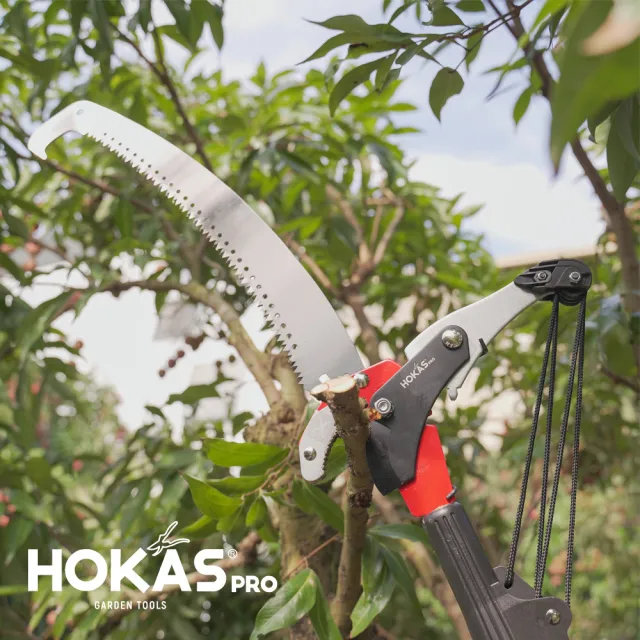 【HOKAS】3.5公尺 強力高枝樹剪 搭單鉤鋸 伸縮棍(適用3.5米至4米高樹枝 台灣製 S124+120)