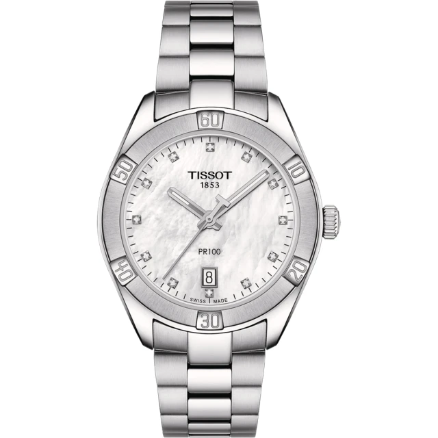 TISSOT 天梭 官方授權 PR100 珍珠貝鑽石女錶-36mm 聖誕節 禮物(T1019101111600)