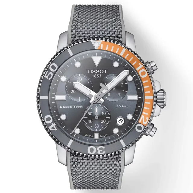 【TISSOT 天梭】官方授權 水鬼 Seastar 1000 海洋之星潛水石英三眼計時手錶 開學(T1204171708101)