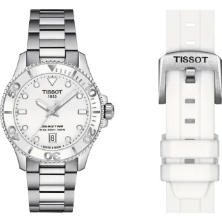 【TISSOT 天梭】官方授權 Seastar 1000 海洋之星300米潛水女錶 搭贈白色矽膠帶-36mm(T1202101101100)