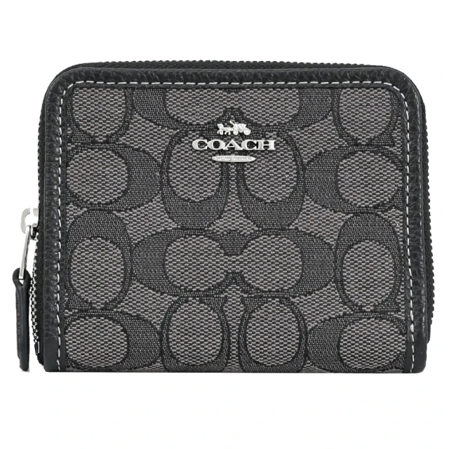 COACH 經典LOGO字母C印花信用卡透明夾拉鍊短夾(黑灰)