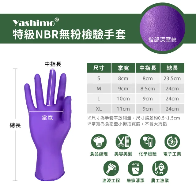 【Yashimo】特級紫色NBR無粉檢驗手套 100支/盒(NBR手套/食品手套/檢驗手套/拋棄式手套)
