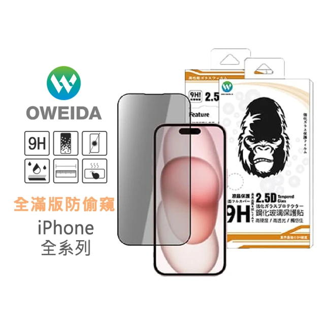 【Oweida】iPhone 7-15全系列 防偷窺 滿版鋼化玻璃貼