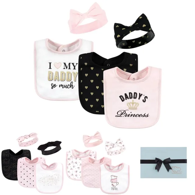 【Hudson Baby】彌月禮盒組-女嬰兒髮帶+圍兜5件組(頭花髮飾口水巾新生兒彌月)