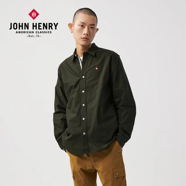 【JOHN HENRY】牛津布長袖襯衫-墨綠