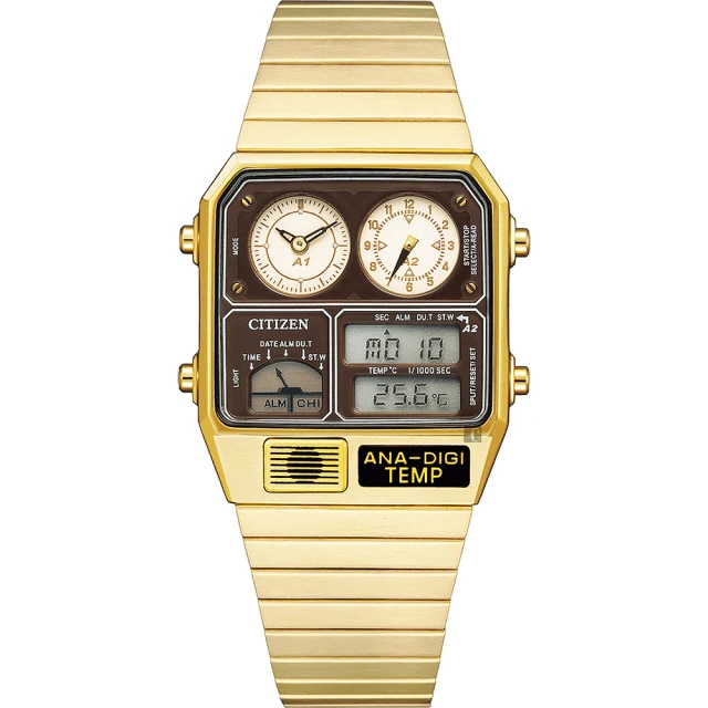 【CITIZEN 星辰】ANA-DIGI TEMP 80年代復古設計手錶 指針/數位/溫度顯示 送行動電源 畢業禮物(JG2103-72X)