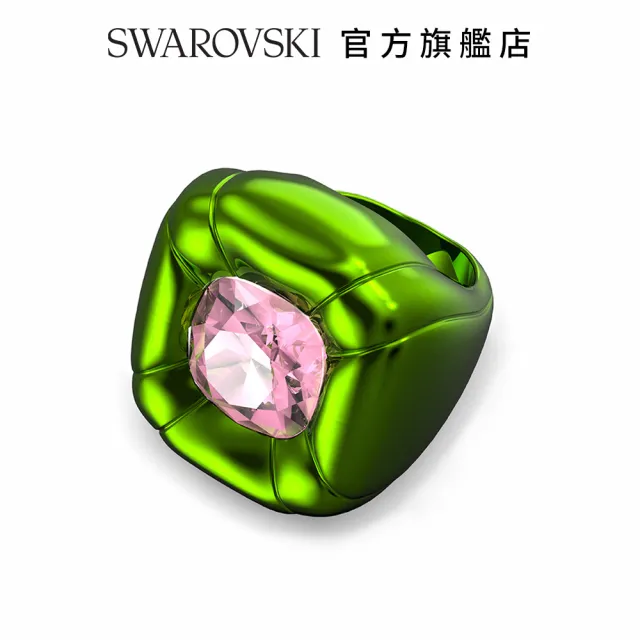 【SWAROVSKI 官方直營】Dulcis 個性戒指枕形切割Swarovski水晶 綠色 交換禮物