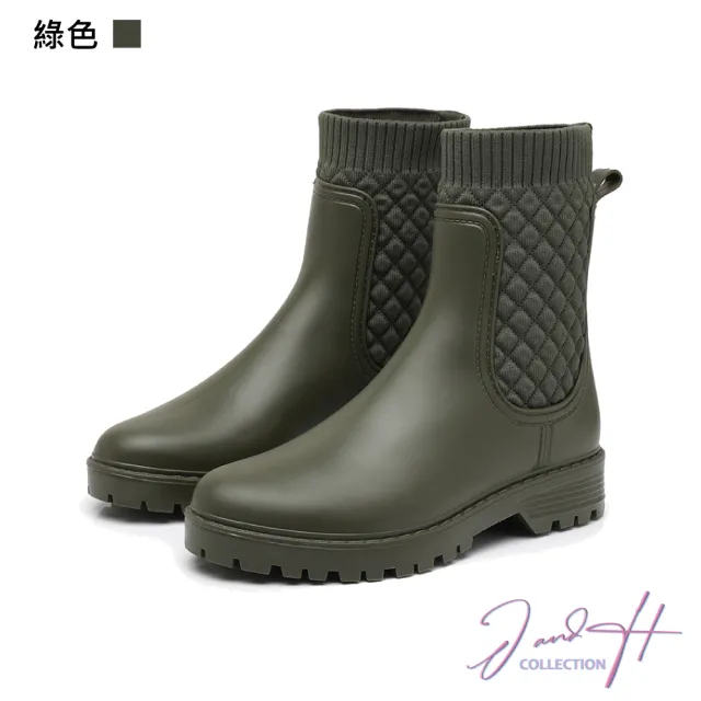 【J&H collection】簡約生活時尚短筒菱格外出雨鞋(現+預  米色／綠色／黑色)