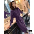 【JILLI-KO】氣質燈籠袖針織連衣裙-附腰帶-F(紫/綠)