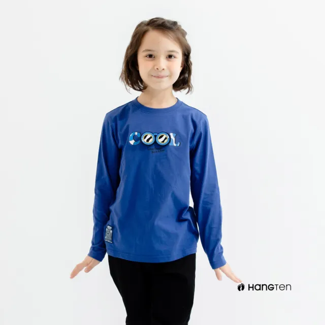 【Hang Ten】童裝-Big Blue有機棉海洋風格長袖T恤(藍色)