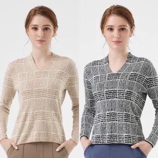【御絹坊】V領格紋蠶絲羊毛針織上衣