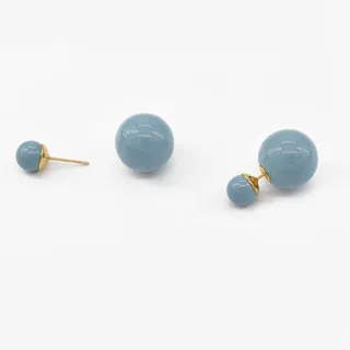 【SHASHI】紐約品牌 Double Ball 優雅法國藍色圓球 前後扣耳環 大珠&小珠(前後扣耳環)
