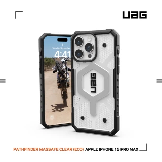 【UAG】iPhone 15 Pro Max 磁吸式耐衝擊保護殼（按鍵式）-透明(吊繩殼 支援MagSafe功能)