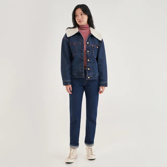 【LEVIS 官方旗艦】女款 501高腰合身排釦牛仔長褲 / 金耳 / 精工深藍染水洗 熱賣單品 12501-0499