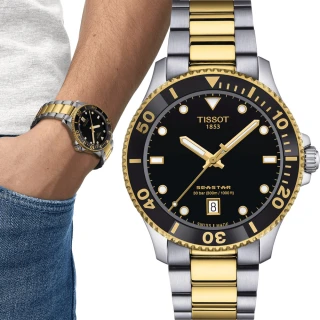【TISSOT 天梭】官方授權 SEASTAR 1000 海星 300米防水時尚腕錶(T1204102205100/雙色40mm)