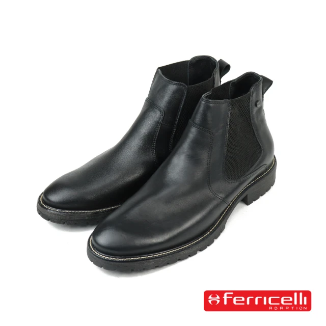 Ferricelli 巴西經典牛皮復古切爾西短靴 黑色(F60405-BL)