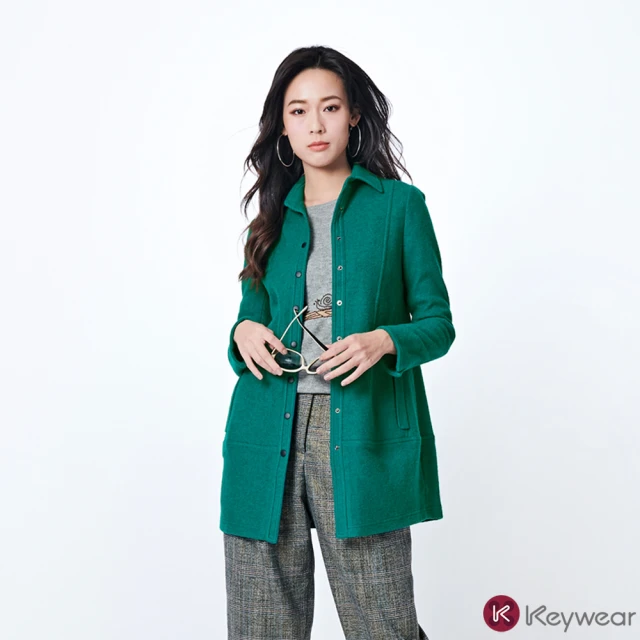 KeyWear 奇威名品 獵風綠色花型長袖外套好評推薦