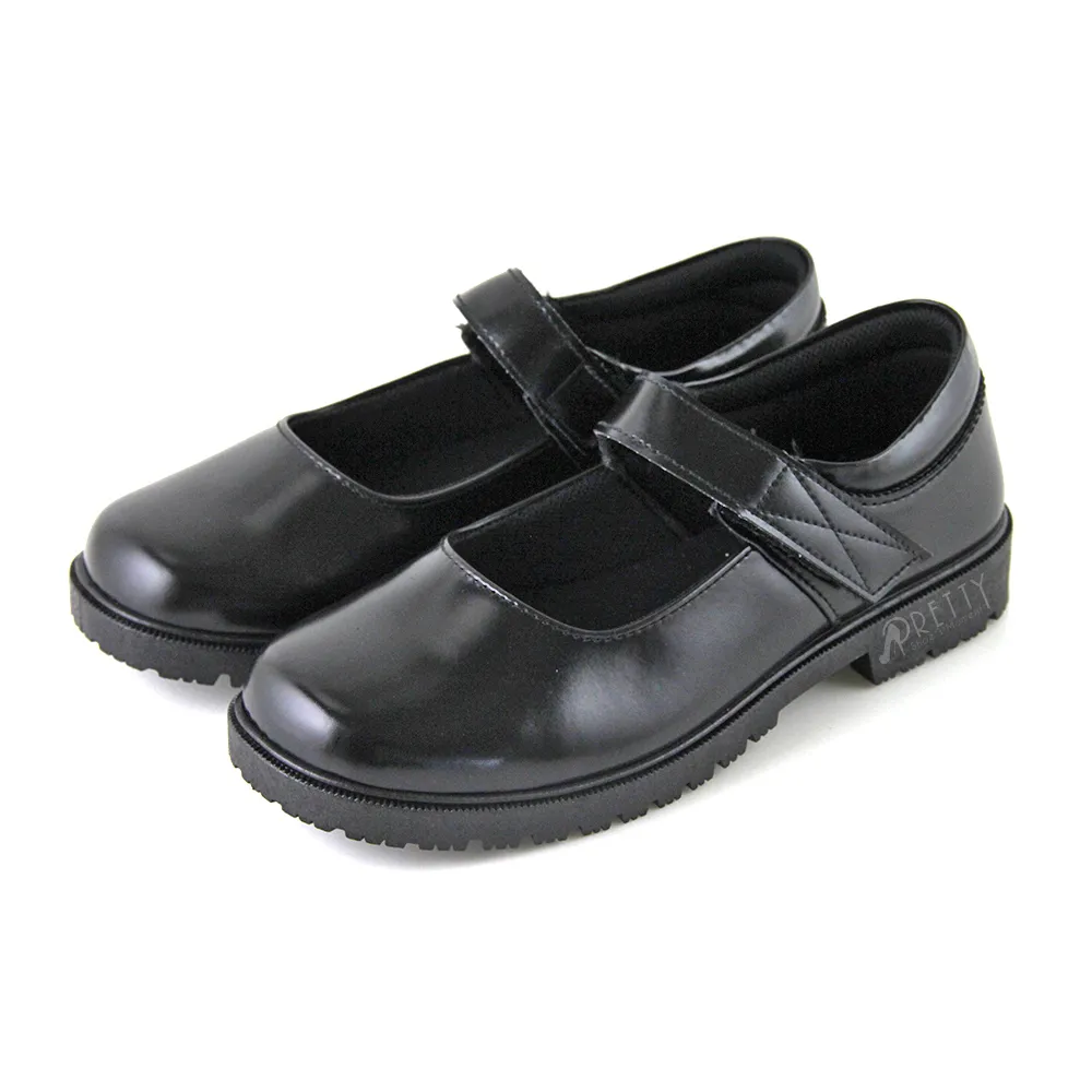 【Pretty】女學生鞋 學生皮鞋 小皮鞋 瑪莉珍 沾黏帶 學院風 台灣製(黑色)