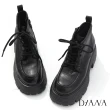 【DIANA】DIANA 6.5cm質感壓紋牛皮綁帶顯瘦神器厚底短靴(黑糖)