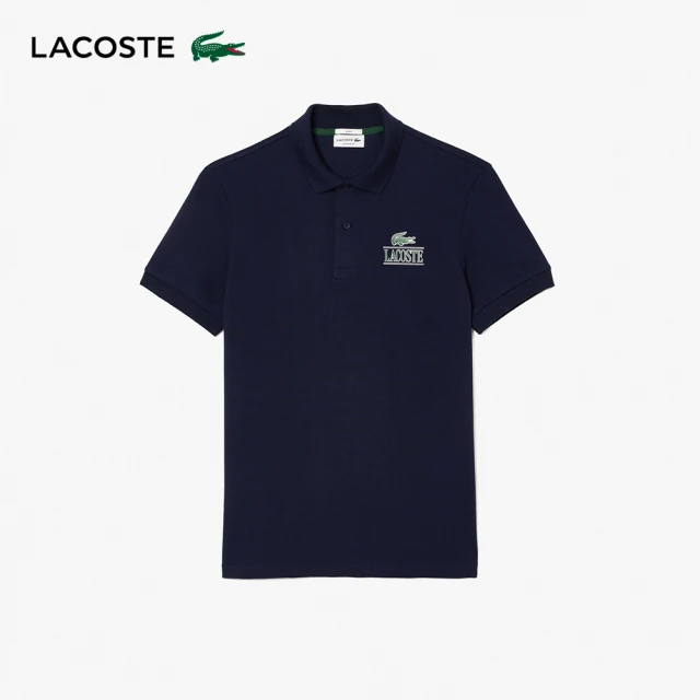 LACOSTE 中性款-合身印花網眼布短袖Polo衫(藍色)