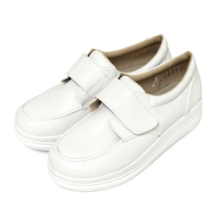 【Pretty】白色學生鞋 護士鞋 厚底休閒鞋 小白鞋 沾黏式 台灣製(白色/36-40)