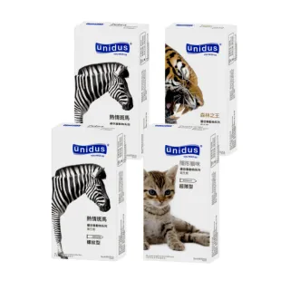 【Unidus 優您事】動物系列保險套-熱情斑馬 12入*2盒+隱形貓咪 超薄型 12入*1盒+平滑型1盒(共48入)