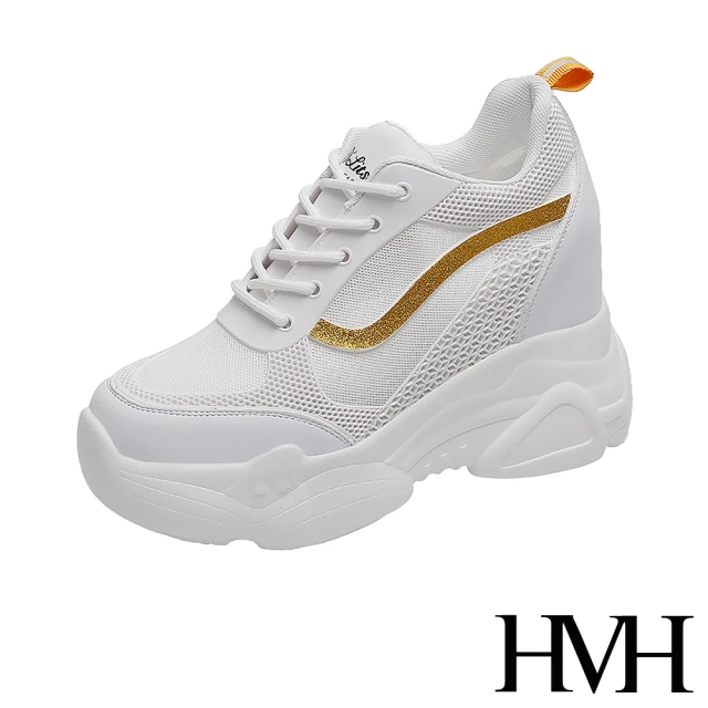 HMHHMH 立體滴塑流線金蔥造型厚底內增高時尚休閒鞋(金)