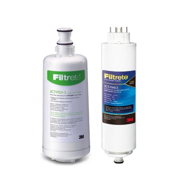 【3M】UVA3000淨水器活性碳濾心+紫外線殺菌燈匣一年份超值組(3CT-F031-5/3CT-F042-5/適用T21飲水機)