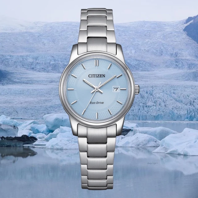 【CITIZEN 星辰】PAIR系列 光動能不鏽鋼腕錶/冰河藍27.5mm(EW2318-73L)