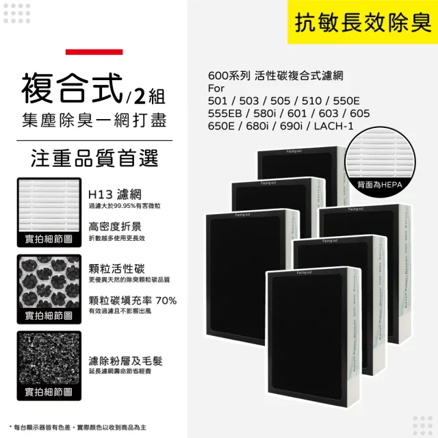 【蟎著媽】除臭複合型2套6入優惠組(適用 Blueair 503 505 603 605 650E 680i 690i LACH-1 空氣清淨機)