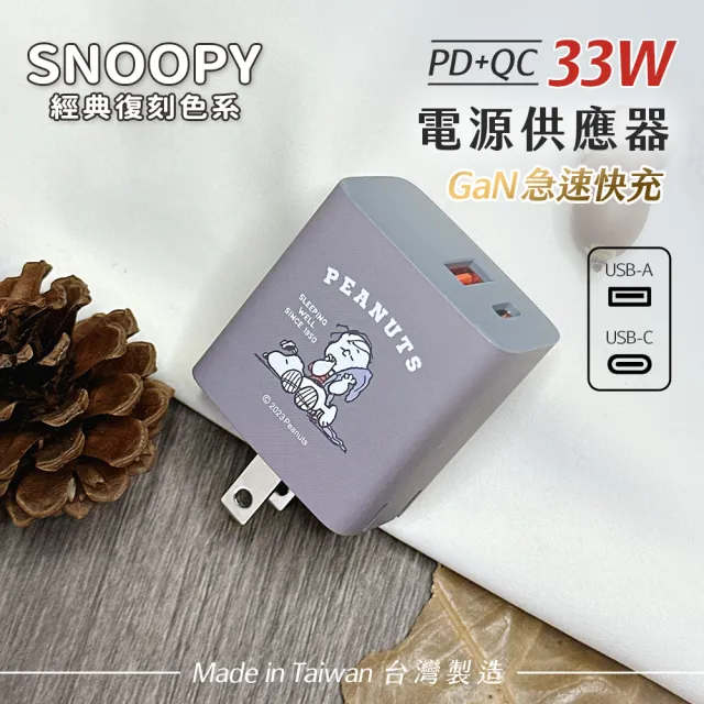 【SNOOPY 史努比】復刻款 33W GaN氮化鎵 兩孔1C1A 快充充電器