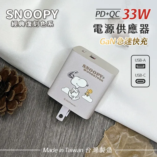 【SNOOPY 史努比】復刻款 33W GaN氮化鎵 兩孔1C1A 快充充電器