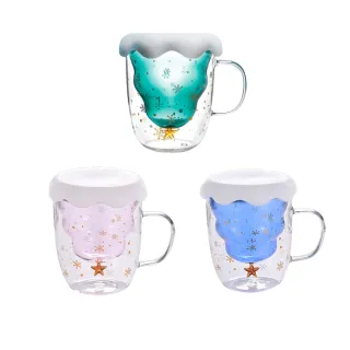 【太力】聖誕樹耐熱雙層玻璃杯300ml附杯蓋-1入(咖啡杯 水杯 玻璃杯 耐冷熱 聖誕禮物 交換禮物)