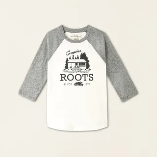 【Roots】Roots女裝-經典小木屋系列 經典LOGO棒球T恤(灰色)