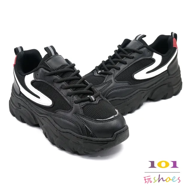 【101 玩Shoes】mit. 長腿增高輕量休閒老爹鞋(黑色/米色 36-40碼)