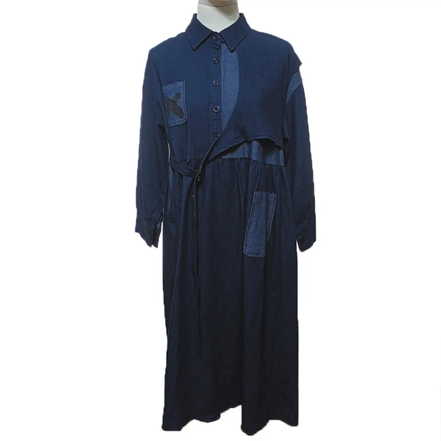 【PANGCHI 龐吉】拼布海藍長版連身裙裝(2228222/35)
