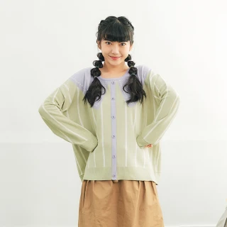 【Dailo】條紋緹花假門襟長袖針織上衣(綠 卡 灰/魅力商品)