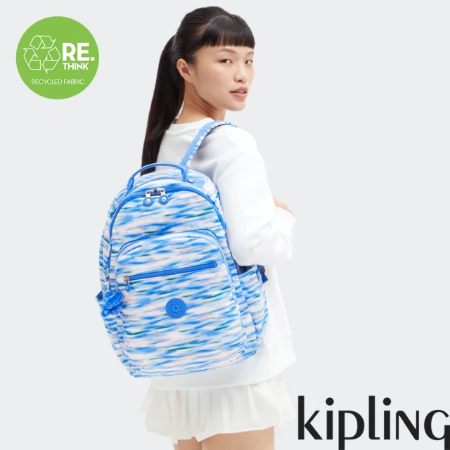 KIPLINGKIPLING官方旗艦館 藍粉海洋波紋印花機能手提後背包-SEOUL
