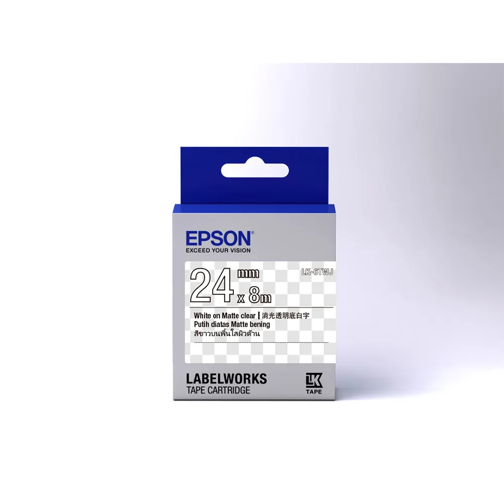 【EPSON】標籤帶 消光霧面系列 透明底白字/24mm(LK-6TWJ)