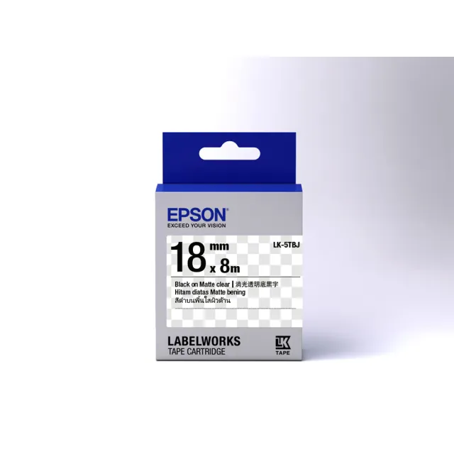【EPSON】標籤帶 消光霧面系列 透明底黑字/18mm(LK-5TBJ)